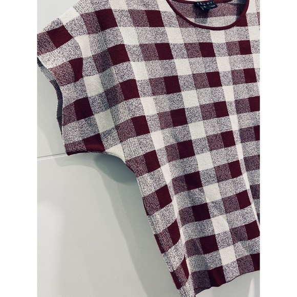 NWOT- THEORY Seblyn Checkered Gingham Designer Crop Top Burgundy & White SM - Picture 2 of 9